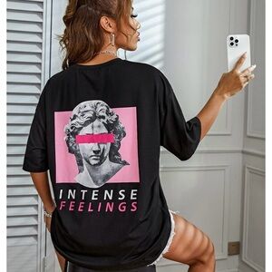 Black Graphic T-Shirt with Pink Design